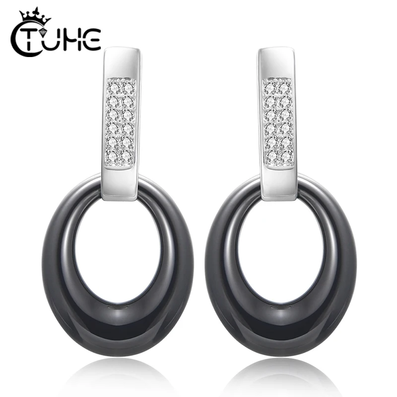 

Women Fashion Rhinestone Circle Earrings Stud Earrings Ceramic Crystal Round Women Earrings For Women Jewelry