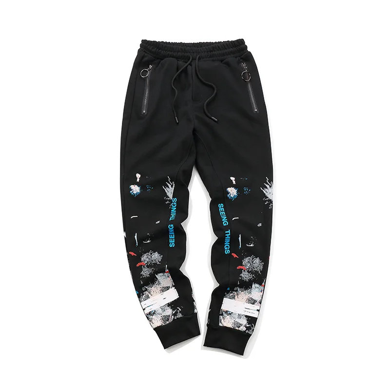 

2018 Spring And Autumn New Style off Ow Star Fireworks Ink Sweatpants Popular Men And Women Couples Trousers Ankle Banded Pants