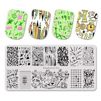 

Stainless Steel Nail Stamping Plates 6*12cm Math Number Thinking Pencil Pens Chess Image Stencil Nail Art Stamping Template Mold