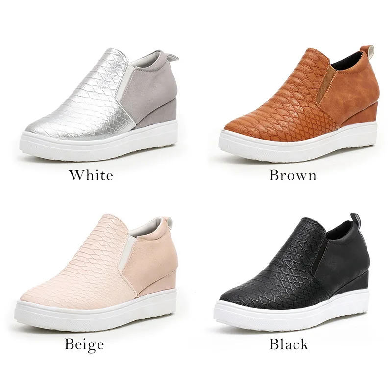 LOOZYKIT PU Leather Woman Casual Shoes Within The Higher Pure Fashion Side Zipper Sneakers Anti Skid Outsole Ladies Shoes