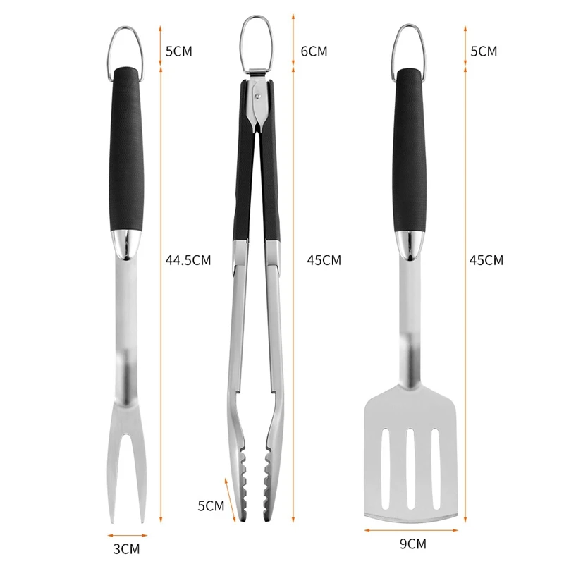 3Pcs Stainless Steel Grill Utensil Set Barbecue Fork Tongs Grilling Spatula Portable Multifunction BBQ Grill Tool Kitchen Tools