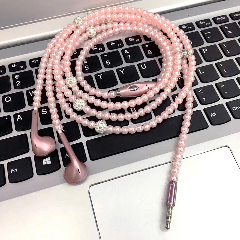 HECULAS 3,5 мм жемчужное ожерелье в ухо украшения для наушников бусины наушники Стразы наушники с микрофоном для Xiaomi samsung подарки для девочек