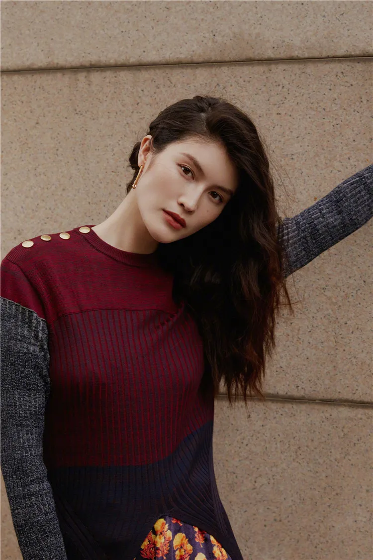 Брендовый модный осенний цветной лоскутный Женский пуловер с круглым вырезом и длинным рукавом, необычный длинный свитер, 2 цены, винтажная одежда