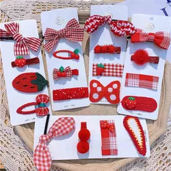 4Pcs/Set Christmas Children's Hairpin Red Bow BB Clip Simple And Cute Hair Accessories New