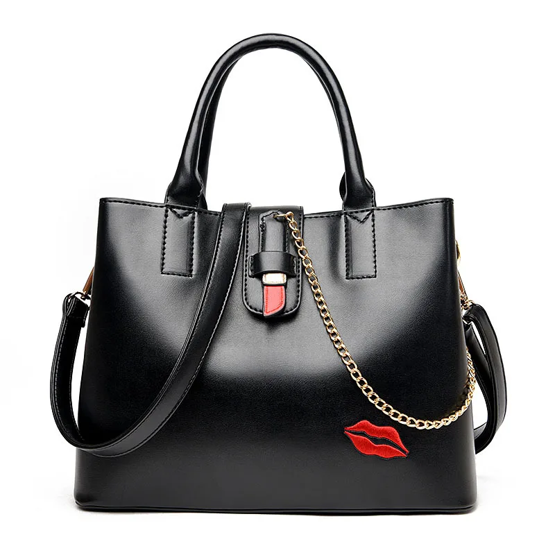 

Women Handbags Shoulder Bags PU Leather Handbag Big Embroidered Lips Solid Color Crossbody Bag