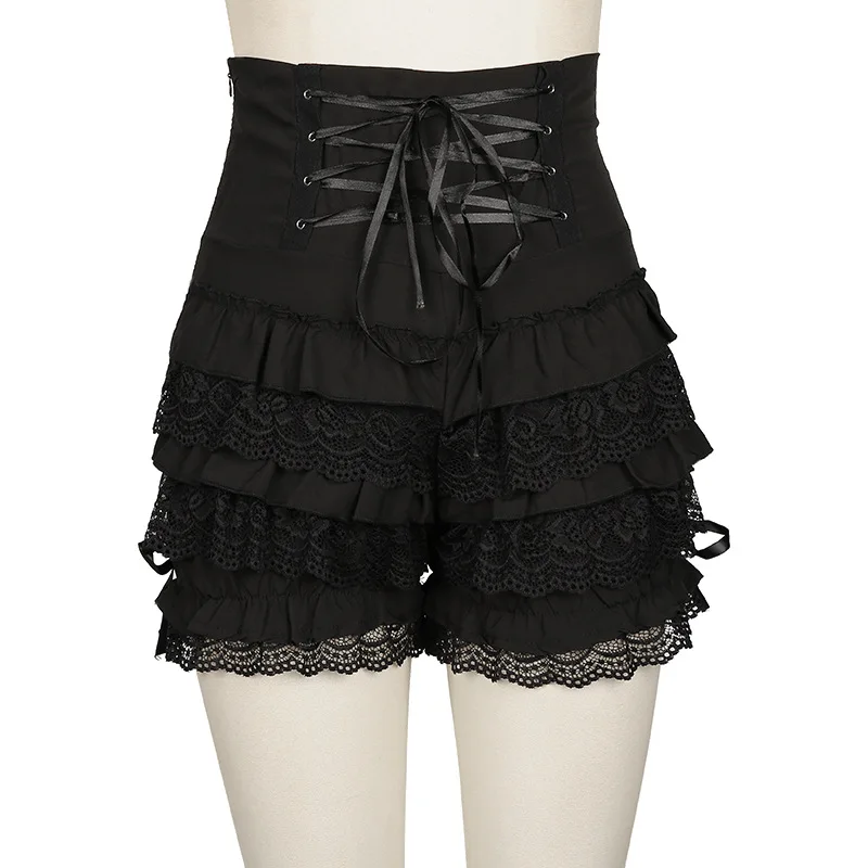 Girl Fashion Cute Black Gothic Steampunk Lolita Ruffle Lace Pumpkin High Waist Shorts Cosplay Little Devil Female costume |