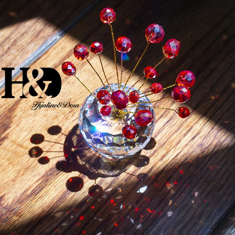 H& D Fengshui Кристалл Suncatcher орнамент радужные бусины Медный провод обернутый приборной панели автомобиля Декор рождественские подарки Декор для дома и офиса