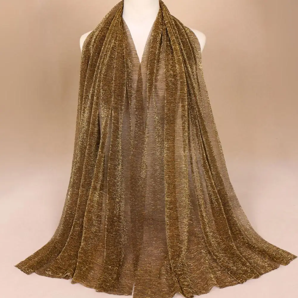 Yfashion Дышащие Модные Золотая шелковая нить нейлон Hijab шарф Мусульманский платок Обёрточная бумага Элегантное Длинное Платье с отложным воротником - Цвет: 17