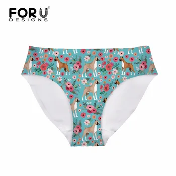 

FORUDESIGNS Funny Puppy Boxer/Boston Terrier/Corgi Flower Print Woman Sexy Panties Summer Breathable Underwear Ultra-thin Briefs