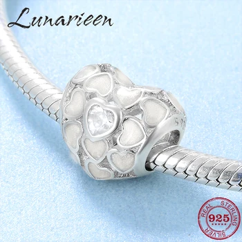 

Valentine's Day gift Heart CZ white Enamel Charms Beads 925 Sterling Silver Jewelry Fit Original European Diy Bracelet making