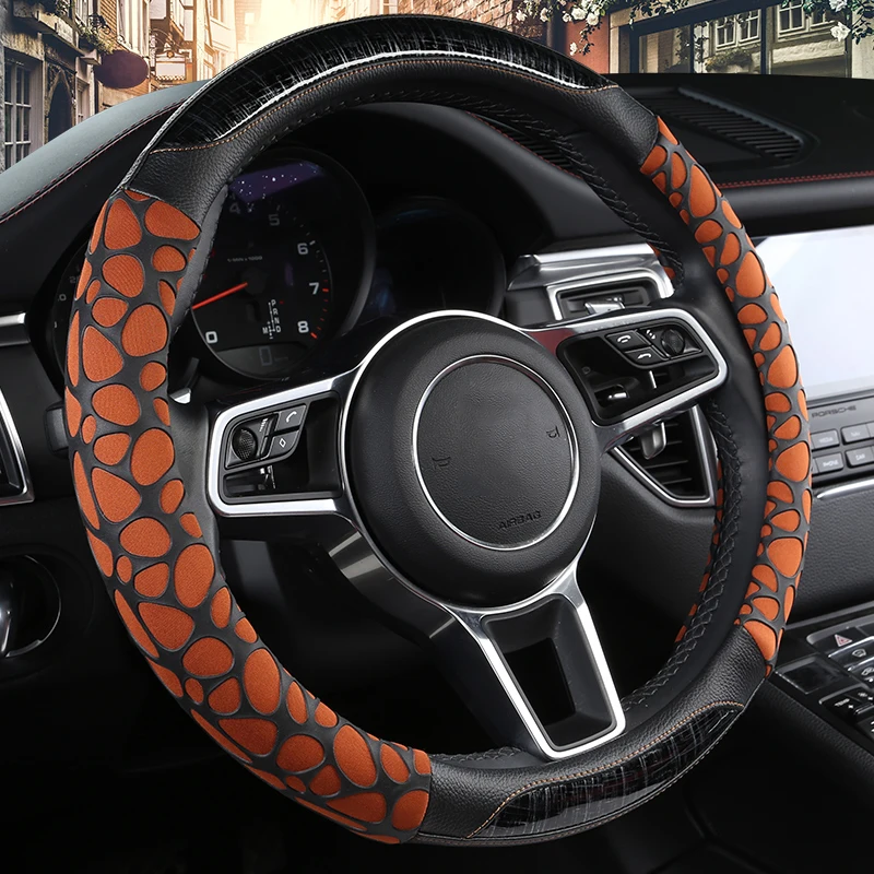 DUKEAUTO 15 дюймов Противоскользящий черный из микрофибры кожаный чехол рулевого колеса автомобиля 38 см карбоновый рисунок штамповка Дизайн