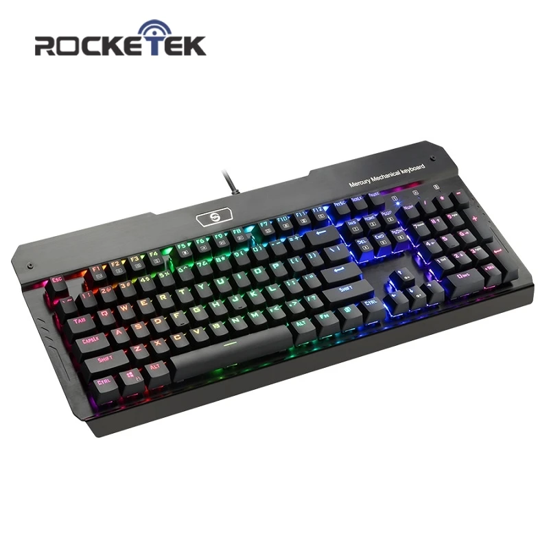 Rocketek R580 RGB алюминиевая USB Механическая игровая клавиатура синий переключатель со светодиодной подсветкой 104 ключ анти-ореолы проводной ПК компьютер геймер