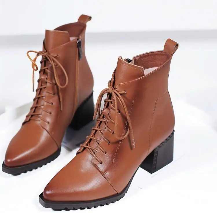 

Martin boots, high heels, thick heels, pointed boots, short boots, cowhide 6cm