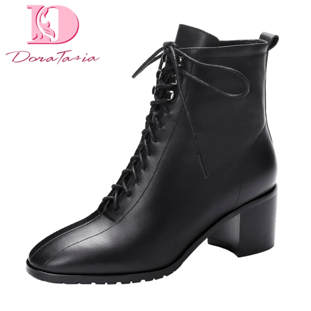 

Doratasia Brand big size 43 genuine leather chunky heels shoes woman shoelaces elegant office autumn winter ankle boots