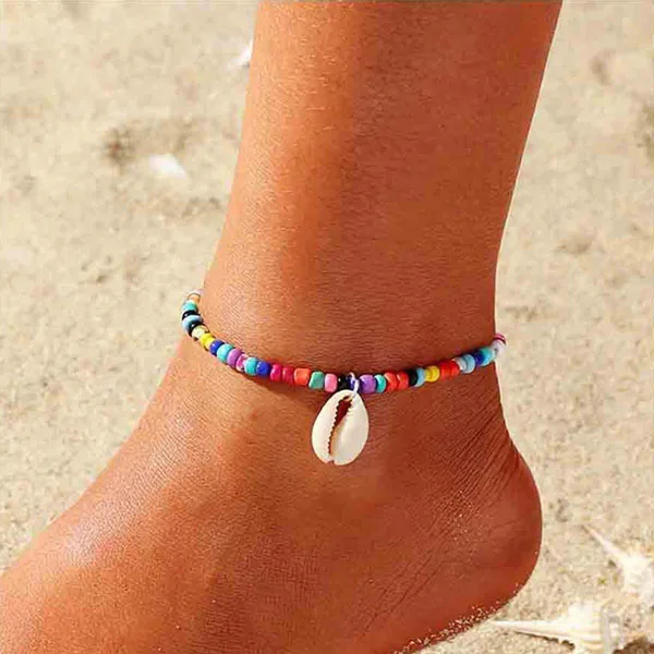 

S1682 Bohemian Fashion Jewelry Beach Anklet Mixed Color Beads Anklet Shell Pendant Anklets