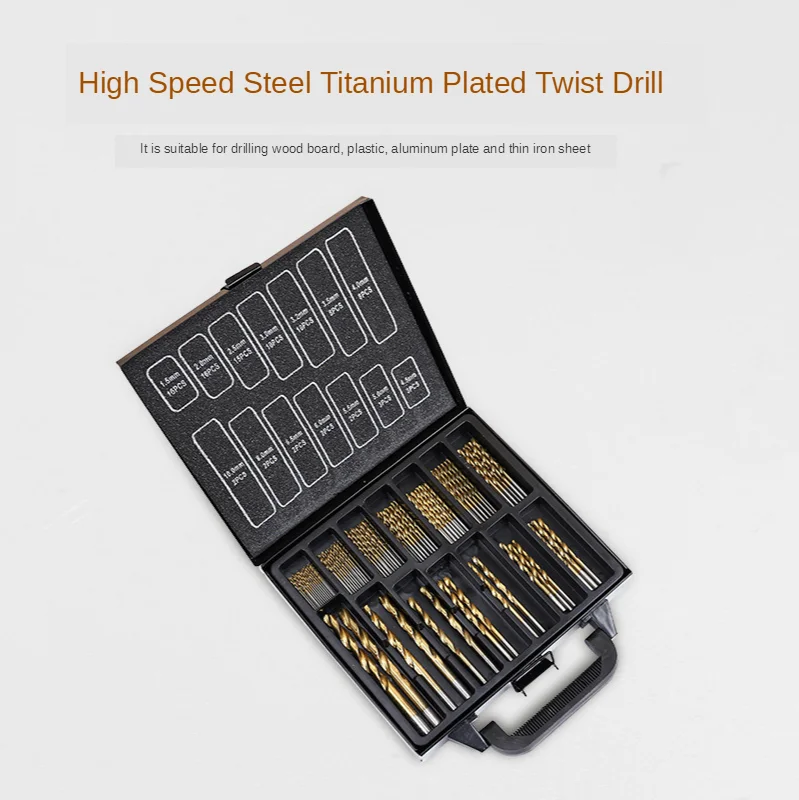 

99pc Titanium Coated Twist Drill Iron Box High Speed Steel Hole Opener Steel For Woodworking Plastic And Aluminum HSS Drill Bit