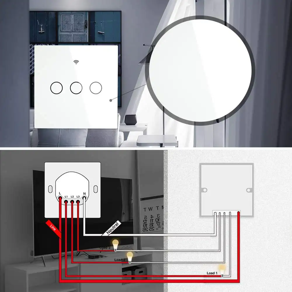 MoesHouse ЕС 1/2/3 Интеллектуальный переключатель Wi-Fi RF433 дистанционного Управление Стекло выключатель Smart Life Alexa Google Home