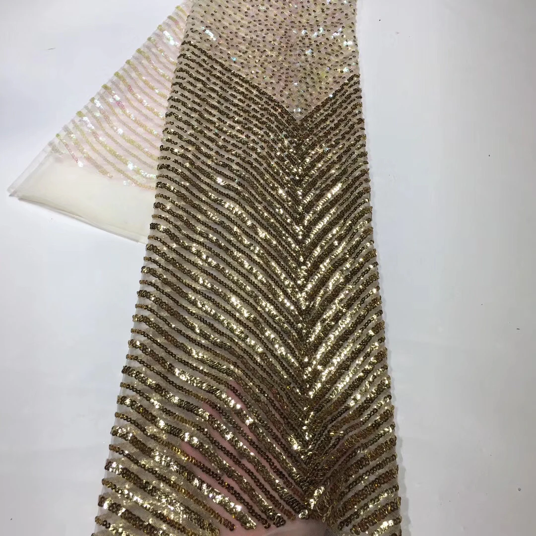 Gold 2021 new design African lace fabric high quality French Nigeria beaded sequin tulle ZX3570 | Дом и сад