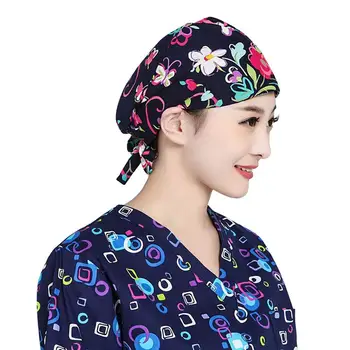 

1PC Floral Printing Adjustable Fashion Dustproof Working Hat Operating Room Hat Doctor Cap for Daily Use