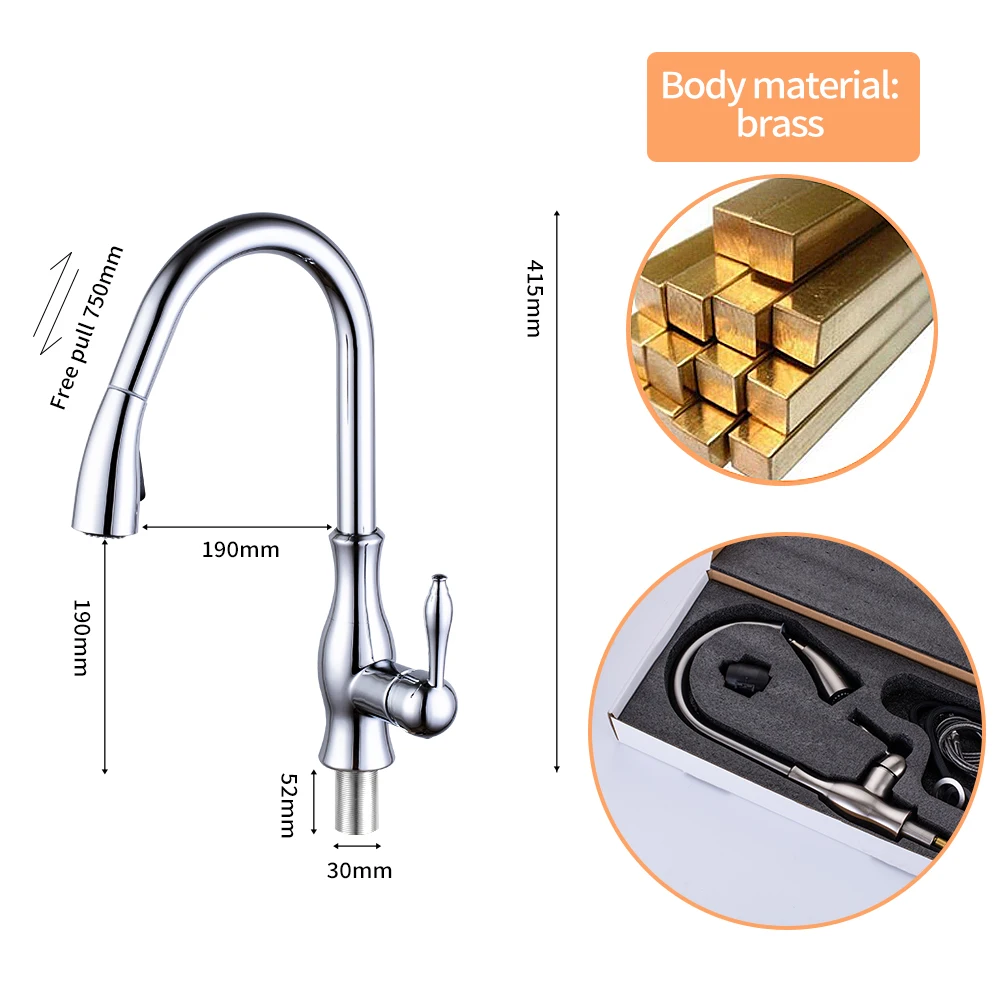  Kitchen Faucets Sink Black Taps Single Handle Pull Out Kitchen Tap Swivel 360 Water Mixer Tap 2 Fea - 33015587223