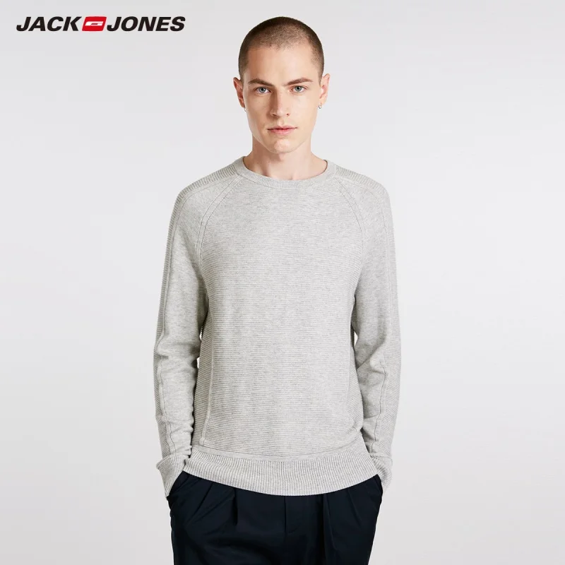 JackJones осенний мужской удобный хлопковый Повседневный цветочный свитер с длинным рукавом 218324522 - Цвет: BONE GREY MELANGE