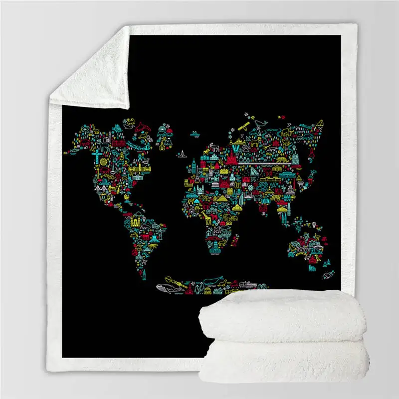BeddingOutlet, карта мира, шерпа, пледы, одеяло, яркий принт, синее Флисовое одеяло для кровати, супер мягкое, уютное, плюшевое покрывало, 130x150 - Цвет: Map 2