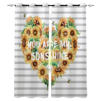 

Caring Sunflower Bee Stripes Luxury Curtains Living Room Bathroom Kitchen Curtains Household Products