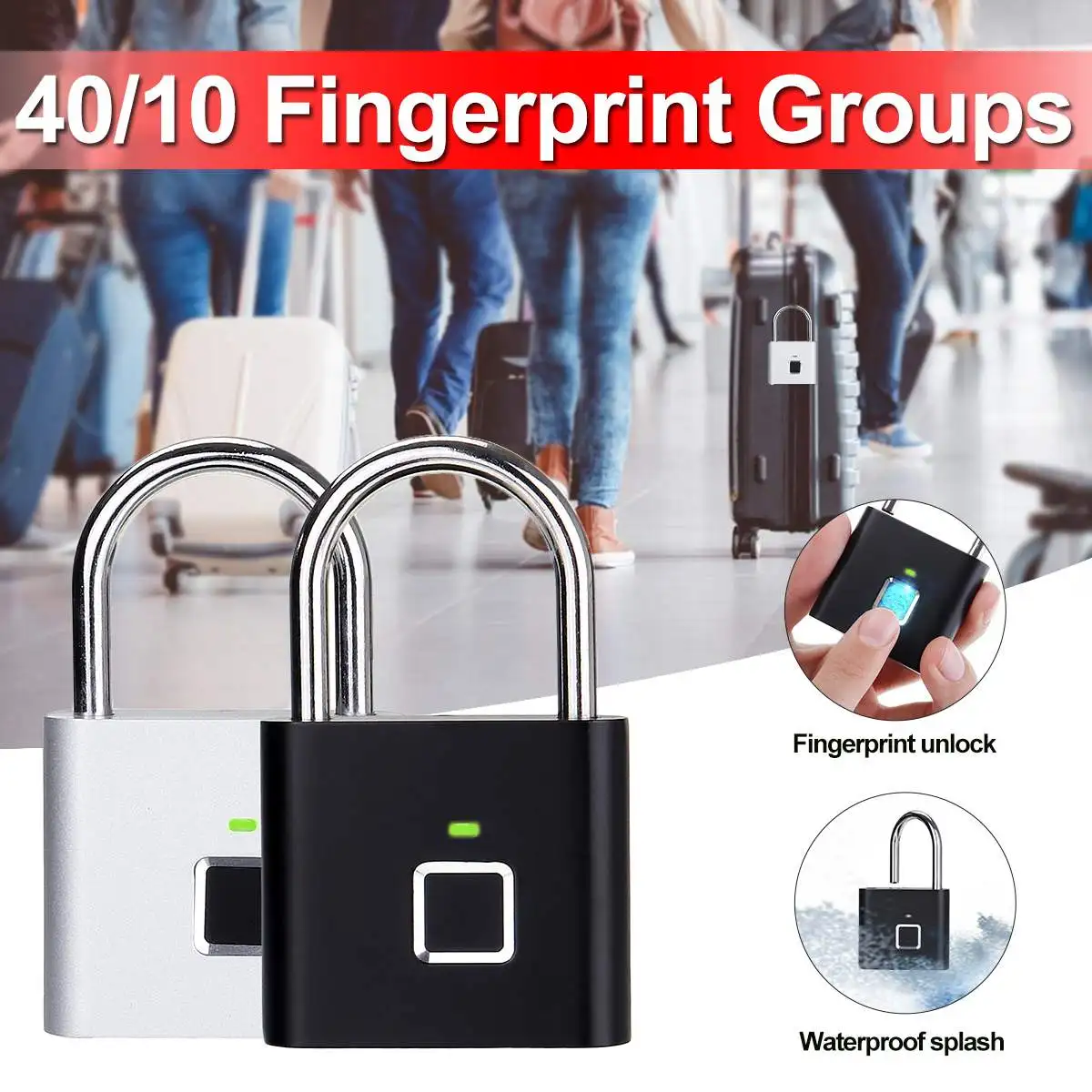 

10/40 Fingerprint Groups Stainless Steel Smart Fingerprint Lock Electronic Security Lock Locker Wardrobe Door Lock