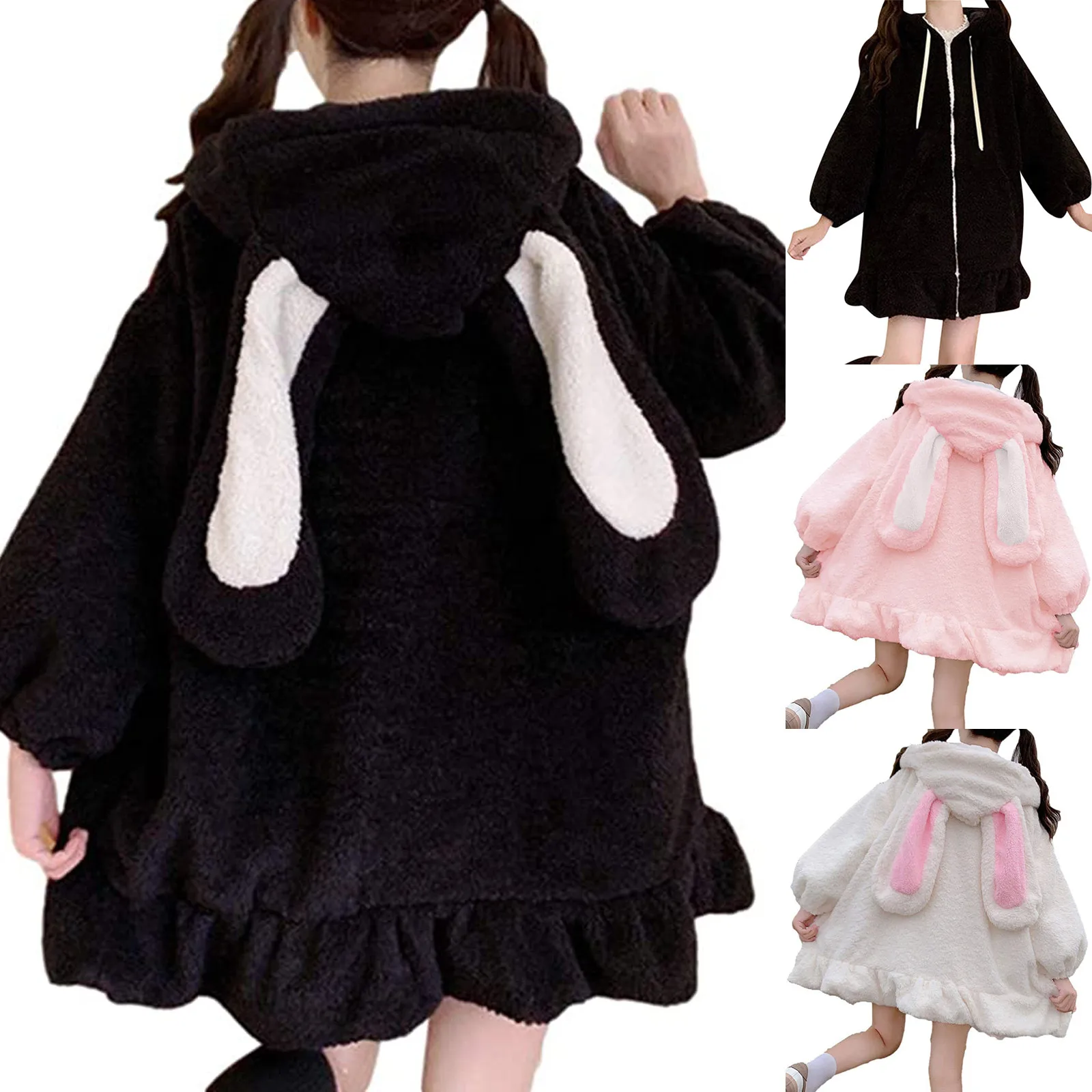 Women'S Lovely Blanket Hoodie Casual Fashion Solid Color Loose Bunny Long Sleeves Hoodie With Hood Student Girl Top Manga Kawaii 2