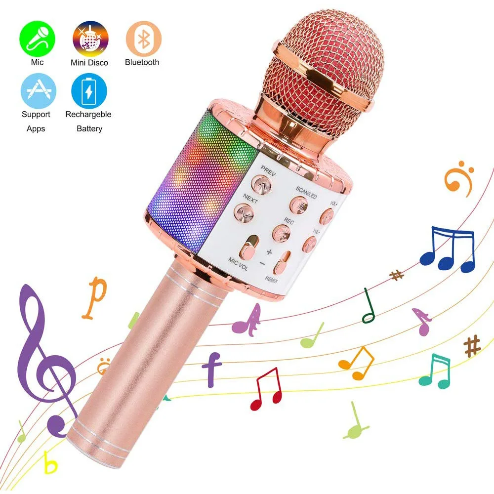 Micrófono inalámbrico de 4 colores con Bluetooth Koraoke, amplificador portátil con luz, para iPhone y Android, 2021