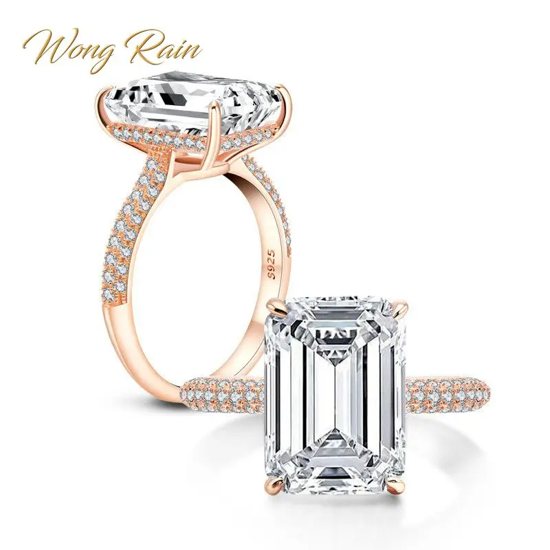Wong Rain, серебро 925 пробы, 6 карат, изумруд, драгоценный камень Муассанит, Свадебное обручальное кольцо, хорошее ювелирное изделие