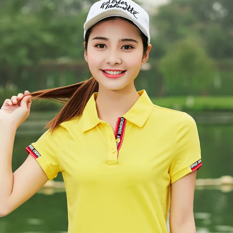 

Slim Fit with a Collar Short Sleeve T-shirt 2020 New Style Summer Cotton Solid Color Casual Fold-down Female Sports Polo Shirt