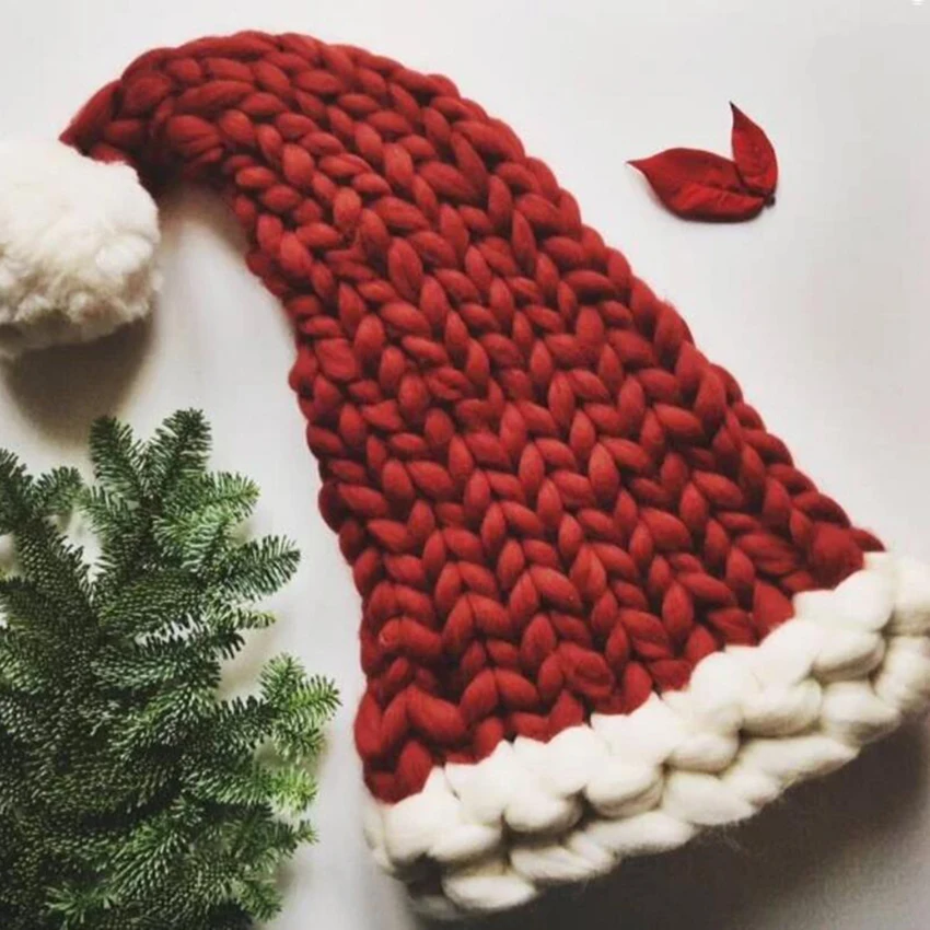 

Christmas Santa Claus Hats Handmade Knitted Woolen Beanie Hat with Long Tail Winter Warm Beanie Cap Decoration for Girls Women
