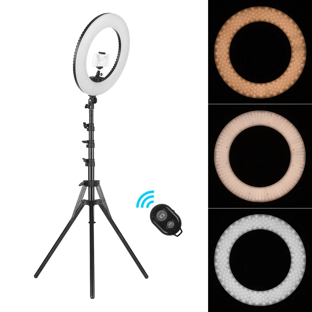 

3200K-5600K LED video Ring Light lamp Kit 48W Ringlight with Tripod Stand Carrying Bag Cell Phone Holder Hot Shoe Adapter