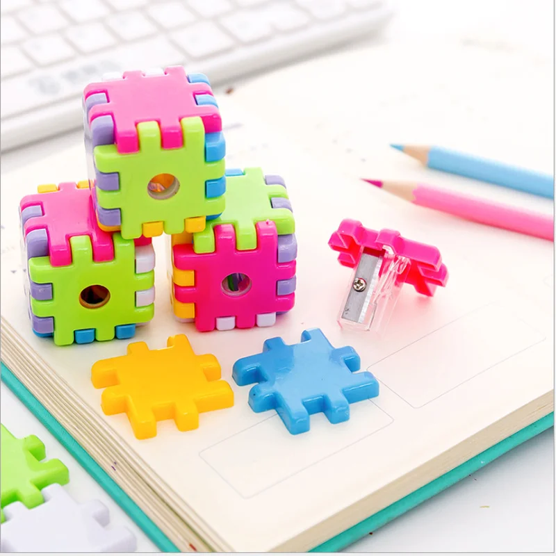 

Pencil Sharpener Detachable Building Blocks Cute Plastic Sharpener Stationery Knife Assembled Pencil Cutter Colored Decorative