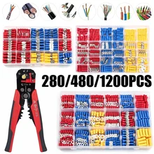 Terminales de crimpado de cable surtido, Kit de conectores de cable eléctrico o 1 crimpadora, 280/480/1200 Uds.