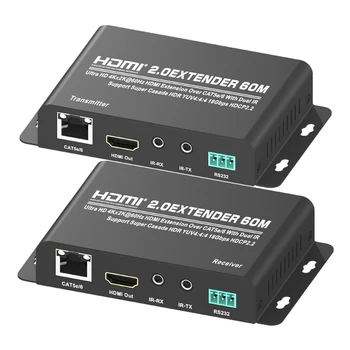 

Up to 197Ft/60M, HDMI2.0 Extender with HDMI Loop-out 18Gbps 4K@60Hz IR Remote RS-232 over IP Cat6/5E Converter Transmitter