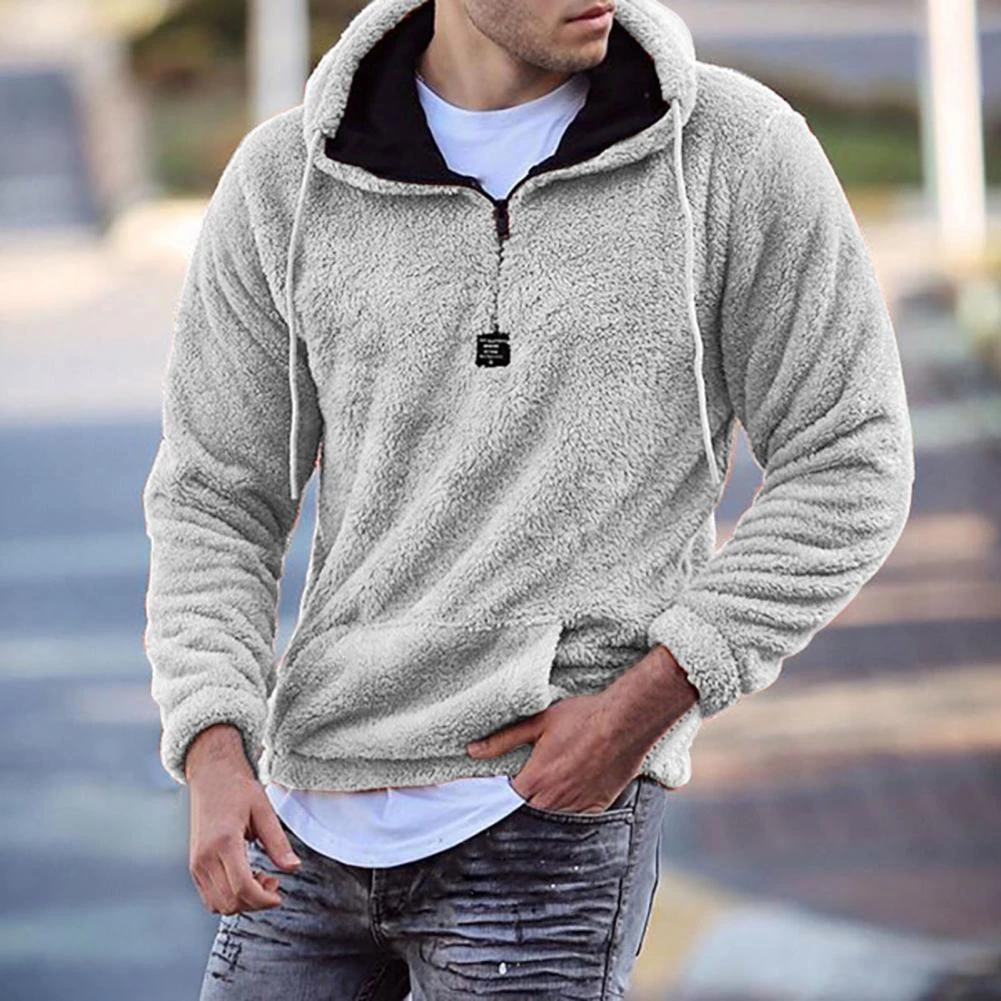Sudadera con capucha de felpa para hombre, Jersey de manga larga con capucha informal, abrigo de bolsillo canguro, Otoño e Invierno|Sudaderas capucha y sudaderas| - AliExpress