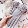 Sheepskin Gloves Female Autumn Winter Touch Screen Cute Bowknot Plus Velvet Thermal Driving Locomotive Real Leather Gloves 1205 ► Photo 2/6