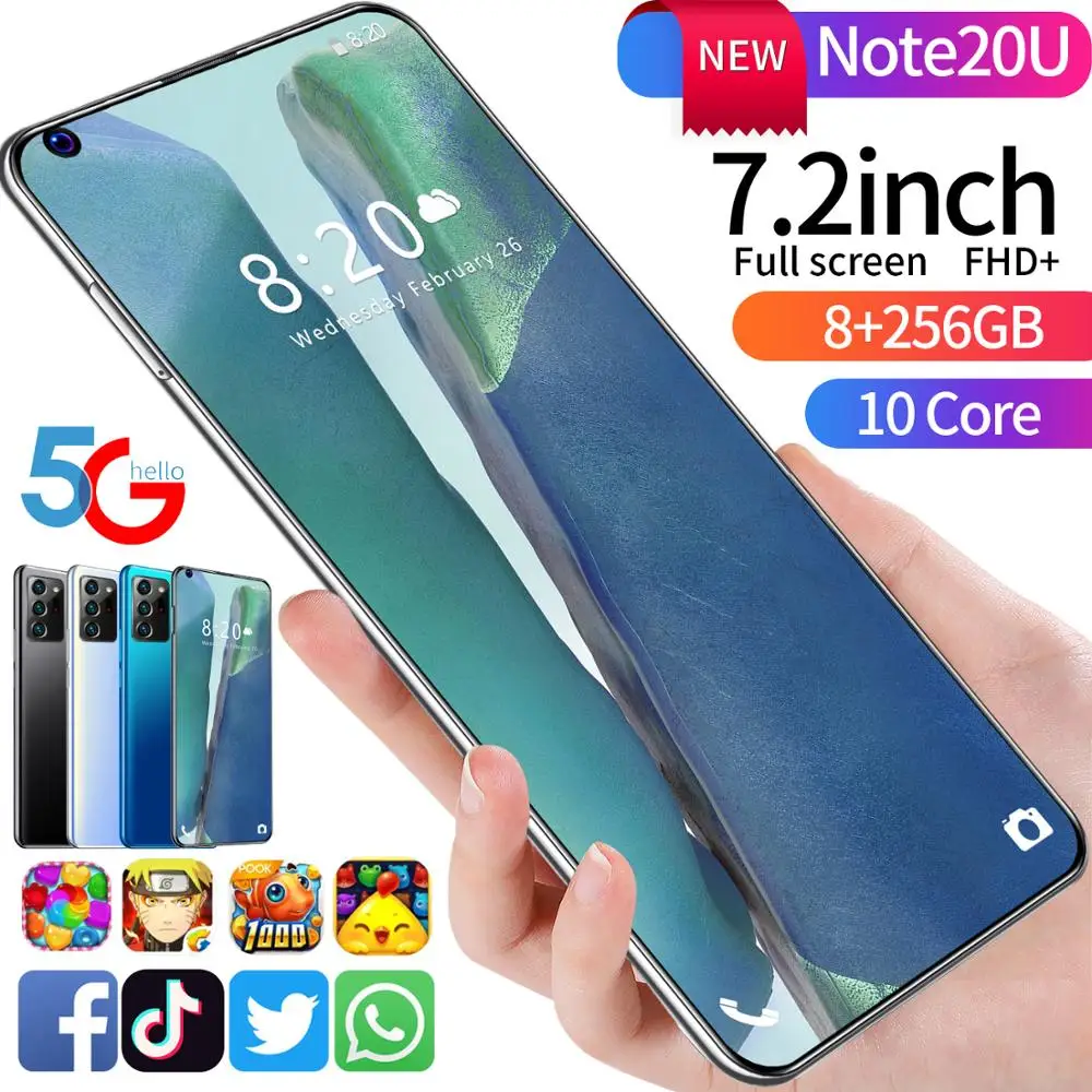 8G RAM Note20U Smartphones Octa Core 128G ROM