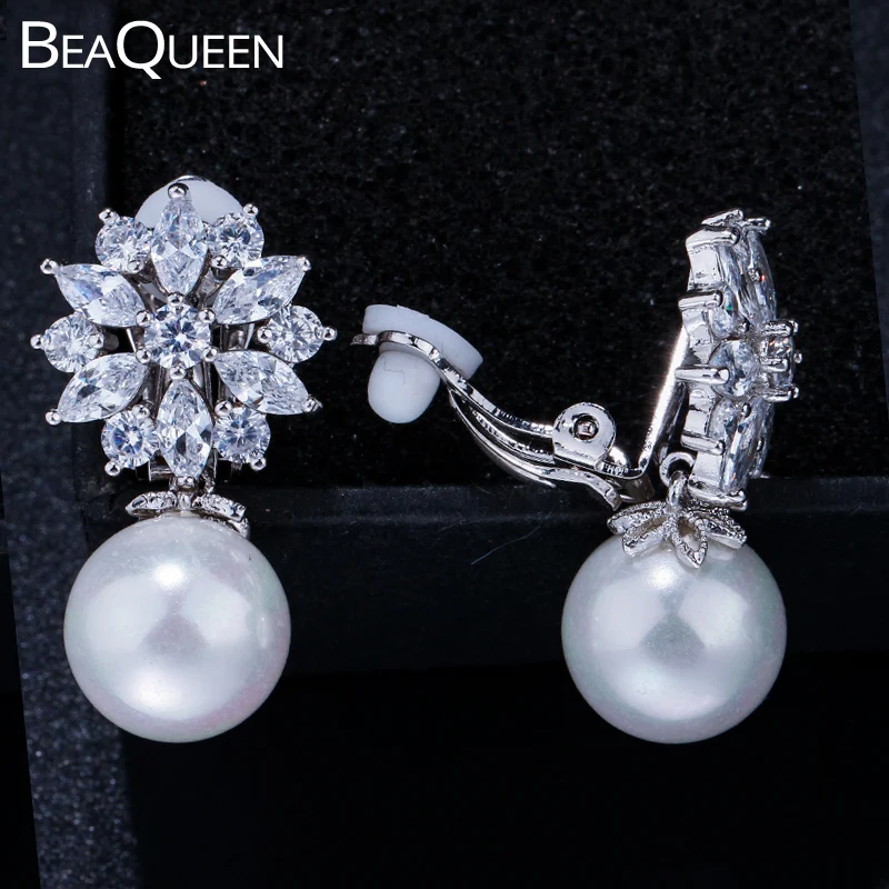 BeaQueen модные женские серьги-клипсы с фианитом цветок без отверстия ювелирные