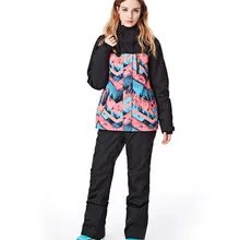 GSOU снег с капюшоном женский лыжный костюм сноуборд куртка брюки супер теплый женский ветрозащитный водонепроницаемый костюм брюки лыжный костюм набор