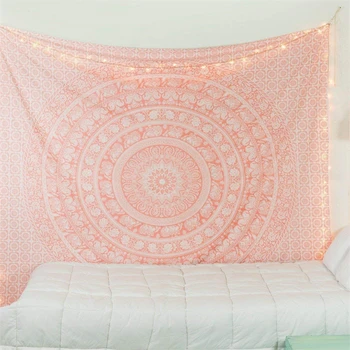 

Bohemian Mandala Tapestry Pink Tenure Hippie Tapestry Elephant Boho Decor Background Large Blanket Wall Cloth Tapestries Indian