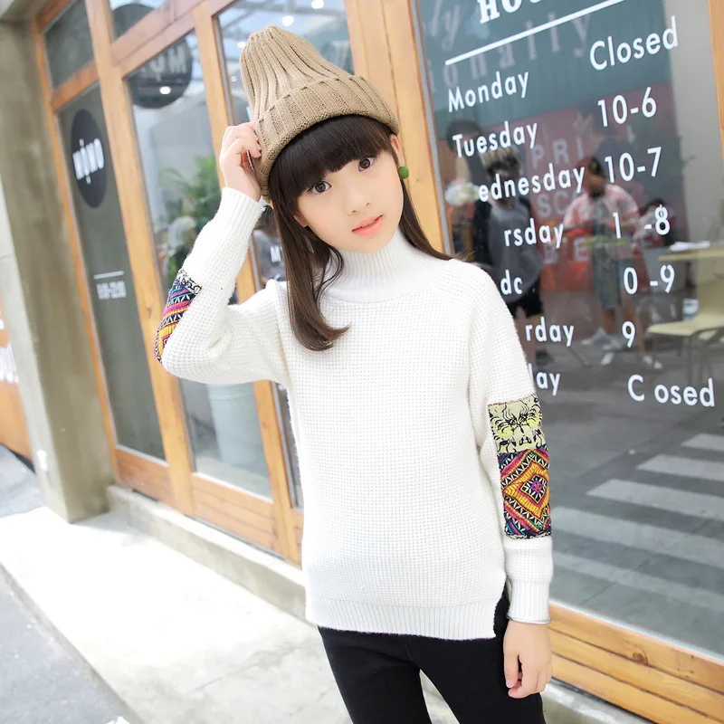 

2018 Autumn And Winter New Style Children Sweater Needle Korean-style Big Boy High Collar Girls Pullover Applique Base Sweater