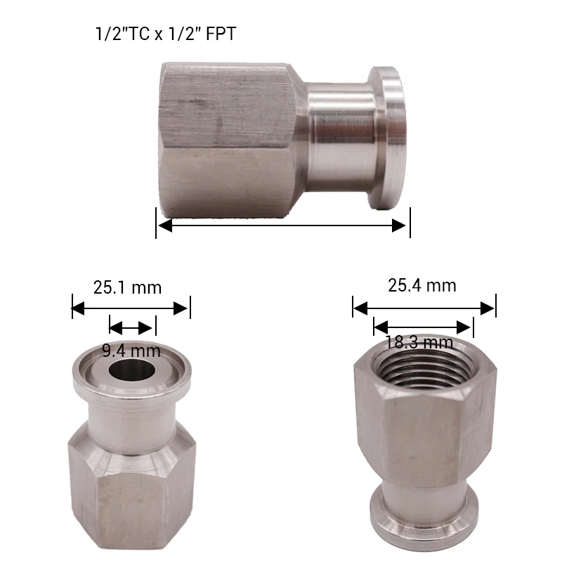 1/" Tri-Clamp x 1/2" Мама NPT адаптер 25,1 мм OD санитарная нержавеющая сталь 304 Homebrew Клевер фитинг