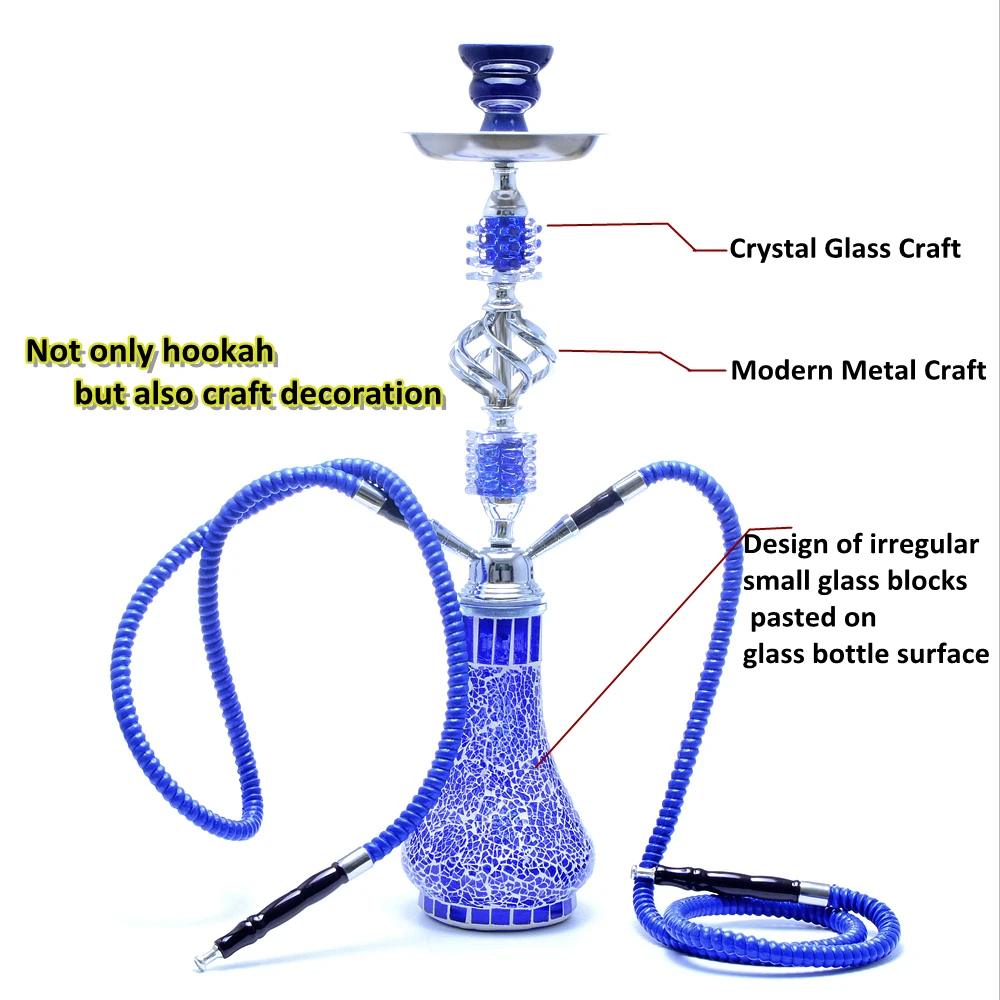 Large Arab Hookah Set Exquisite Glass Water Pipe Double Hose Chicha