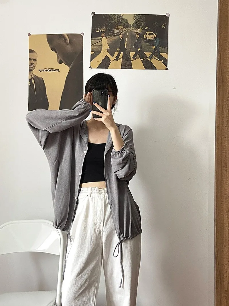 2020 autumn new loose and thin wild long-sleeved jacket knitted cardigan is pure color latest style |