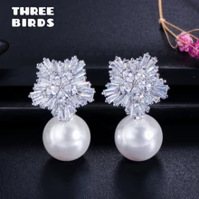 Новые трендовые циркониевые рождественские серьги с подсолнухами, большие серьги-гвоздики с белым жемчугом для женщин, модные свадебные ювелирные изделия