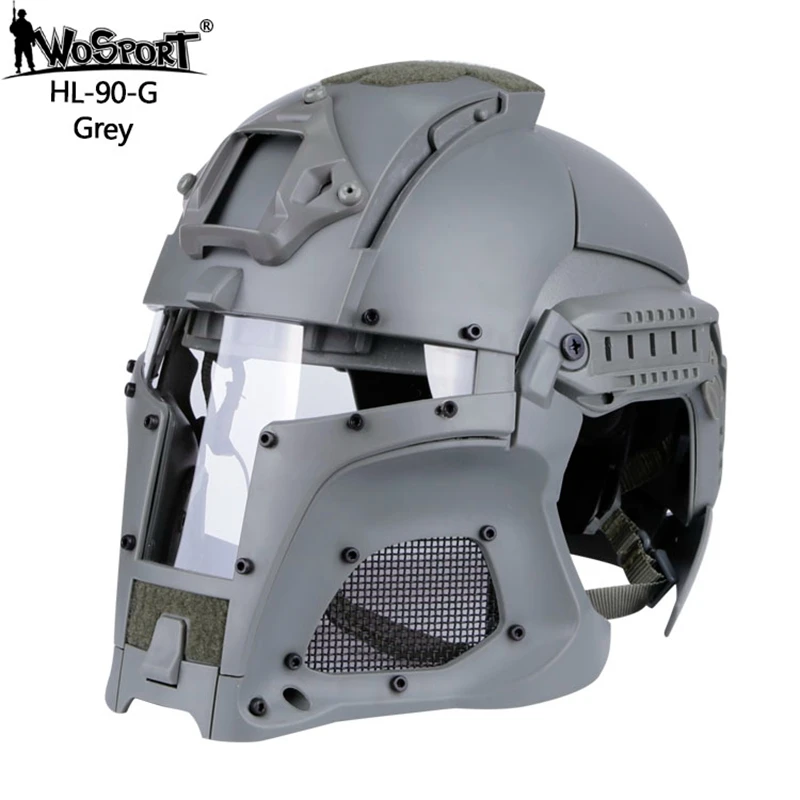 Открытый тактический страйкбол Пейнтбол шлем полный покрытый средневековый Железный воин шлем Мужчины Стрельба Охота армейские боевые шлемы - Цвет: grey