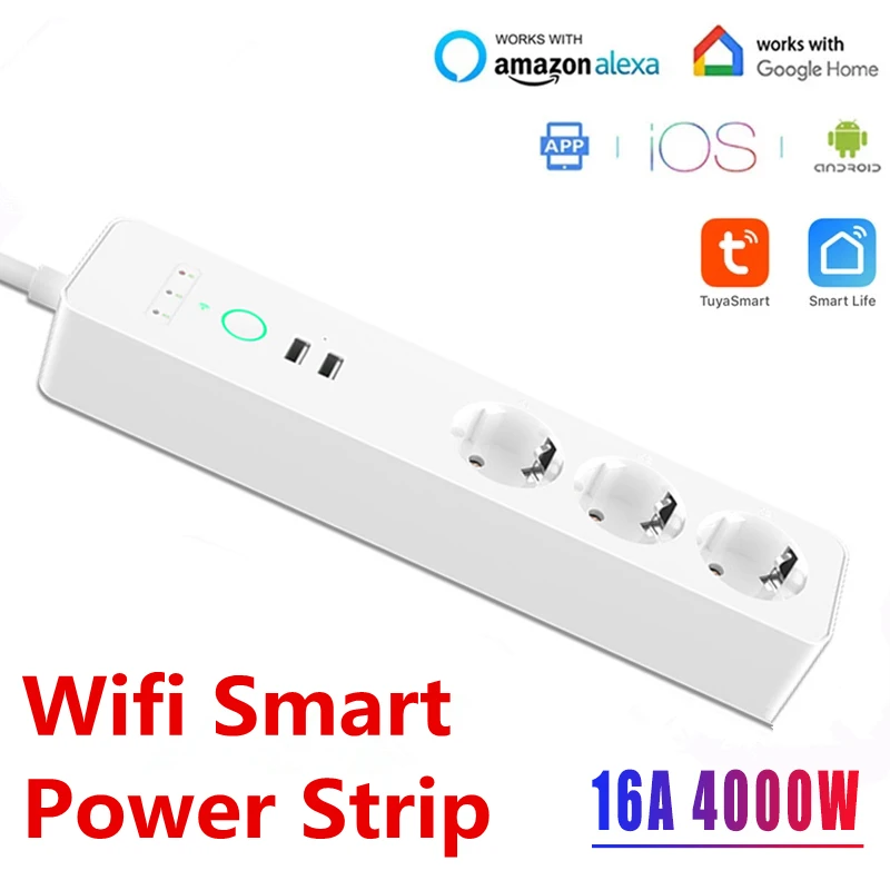 Smart Power Strip WiFi Plug 16A EU Works with Alexa GoogleHome Multi